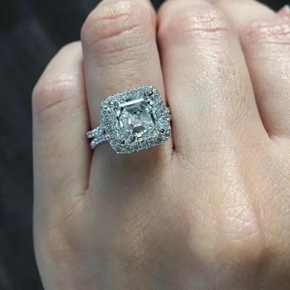 New Square Shape Luxury 925 Silver Elegant Diamond Ring 💍 - Picture 2 of 6